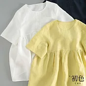 【初色】森系甜美娃娃衫亞麻風上衣-共3色-61032(M-2XL可選) XL 白色