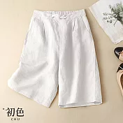【初色】舒適棉麻風五分短褲-共4色-61839(M-2XL可選) XL 白色