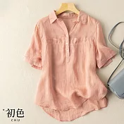 【初色】休閒百搭棉麻風襯衫上衣-共6款-61030(M-2XL可選) XL B.粉色