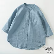 【初色】休閒百搭棉麻風襯衫上衣-共6款-61030(M-2XL可選) XL F.淺藍