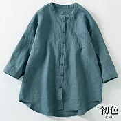 【初色】休閒百搭棉麻風襯衫上衣-共6款-61030(M-2XL可選) XL F.綠色