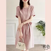 【初色】氣質收腰綁帶洋裝-粉紅色-60897(M-2XL可選) L 粉紅色