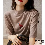【初色】紅鶴圖案棉T恤-共2色-60600(M-XL可選) M 燕麥色