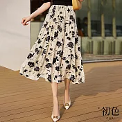 【初色】浪漫玫瑰印花半身裙-共2色-60878(M-2XL可選) 2XL 白色