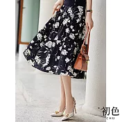 【初色】浪漫玫瑰印花半身裙-共2色-60878(M-2XL可選) 2XL 黑色