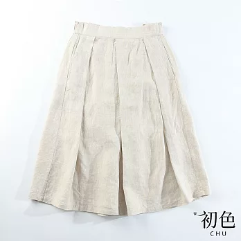 【初色】棉麻風高腰膝下傘裙-共2色-61091(M-2XL可選) XL 麻色
