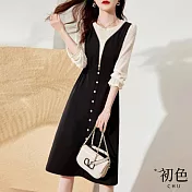 【初色】韓版收腰氣質飄逸連衣裙-黑色-60591(M-2XL可選) M 黑色