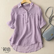 【初色】休閒百搭棉麻風襯衫上衣-共6款-61030(M-2XL可選) XL B.紫色