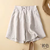 【初色】棉麻風寬鬆休閒短褲-共3色-61838(M-2XL可選) XL 杏色