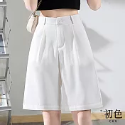 【初色】高腰闊腿顯瘦西裝短褲-共2色-60509(M-2XL可選) L 白色