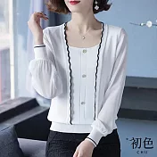 【初色】時尚唯美小香風薄款針織衫-共3色-60315(F可選) F 白色