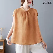 【AMIEE】氣質復古時尚上衣(KDT-1527) L 桔紅色