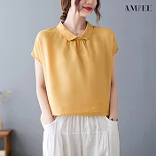 【AMIEE】氣質復古時尚上衣(KDT-1527) L 黃色