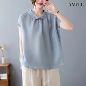 【AMIEE】氣質復古時尚上衣(KDT-1527) L 藍色