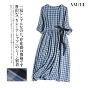 【AMIEE】日系原單雙層高質感連身洋裝(KDD-2631) M 藍色