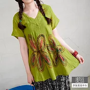 【潘克拉】拔染工藝中長裙擺捲皺純棉小衫 TM584　 FREE 綠色