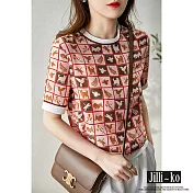 【Jilli~ko】夏季清新亮麗動物印花格子短袖上衣 J9026　 FREE 紅色