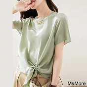 【MsMore】 自帶慵懶假日感打結繫帶T恤設計感短袖上衣# 112777 M 綠色