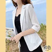 【初色】薄款棉麻風七分袖西裝外套-共2色-61773(M-2XL可選) M 白色