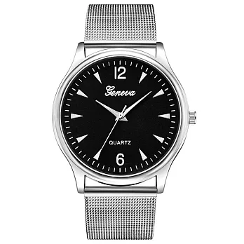 Geneva 日內瓦-德瑞克簡潔三角時標米蘭帶手錶 _銀殼黑面銀帶