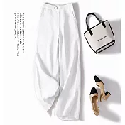 【ACheter】 夏款棉麻寬鬆通勤簡約高腰闊腿褲# 112624 XL 白色