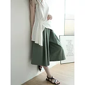 【慢。生活】日系純色百搭鬆緊腰繫帶闊腿褲裙 J8987  FREE 綠色