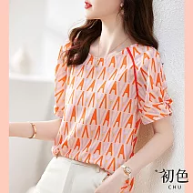 【初色】夏日印花圓領上衣-橙色-61916(M-2XL可選) M 橙色