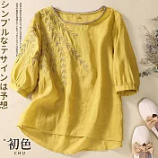 【初色】棉麻風氣質襯衫上衣-共7款-62100(M-2XL可選) M G.黃色