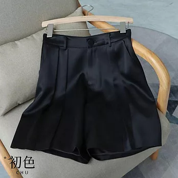 【初色】緞面感A字顯瘦短褲-共3色-62003(M-XL可選) L 黑色