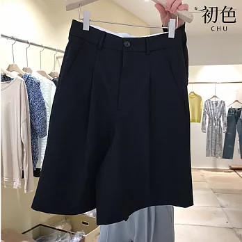【初色】薄款直筒五分西裝短褲-共2色-62001(M-2XL可選) M 黑色