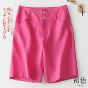 【初色】純色棉麻風短褲-共3色-62068(M-2XL可選) XL 玫紅色