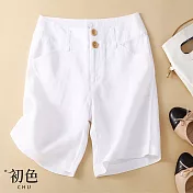 【初色】純色棉麻風短褲-共3色-62068(M-2XL可選) XL 白色