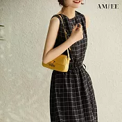 【AMIEE】簡約復古黑白格紋桑蠶絲背心洋裝(KDD-0288) S 黑色
