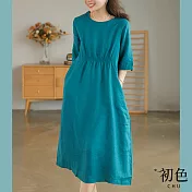 【初色】棉麻風小清新洋裝-共7款-61716(M-2XL可選) XL E.湖藍色