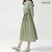 【AMIEE】森林系棉麻舒適連身洋裝(KDD-6546) L 灰綠色