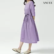 【AMIEE】森林系棉麻舒適連身洋裝(KDD-6546) L 淡紫色