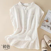 【初色】中大碼透氣棉麻風襯衫T恤-共3色-62189(L-2XL可選) L 白色