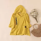 【ACheter】連帽子母印花寬鬆棉T上衣#112929 L 黃色