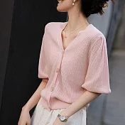 【MsMore】法式氛圍蜜瓜色針織外罩#112920 F 粉紅色