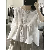 【慢。生活】夏季新款棉麻設計款燈籠袖娃娃衫 J8938 FREE 白色