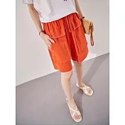 【慢。生活】夏季繡線大口袋造型繫帶寬版短褲 K3369 FREE 橘色