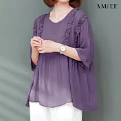 【AMIEE】冰絲輕熟顯瘦雪紡衫(KDT-0543) L 淺紫