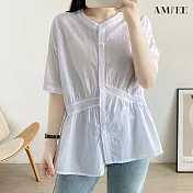 【AMIEE】時尚顯瘦設計感上衣(KDT-5598) L 白色