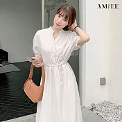 【AMIEE】日系顯瘦氣質淑女連身洋裝(KDD-2365) L 杏色