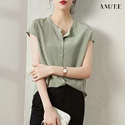 【AMIEE】時尚模擬絲氣質上衣(KDT-5163) L 豆綠色