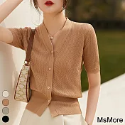 【MsMore】 艾草纖維輕盈鏤空冰感針織上衣# 112857 FREE 棕色