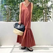 【MsMore】 韓版東大門暢快大襬棉麻背心洋裝# 112940 FREE 棕色