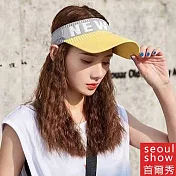seoul show首爾秀 針織空頂彈性帶棒球帽運動風防曬遮陽帽 黃/淺灰