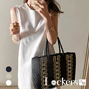 【Lockers 木櫃】夏季棉麻無袖寬鬆連衣裙 L111062005 L 白色