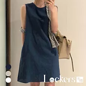【Lockers 木櫃】夏季棉麻無袖寬鬆連衣裙 L111062005 L 藏藍